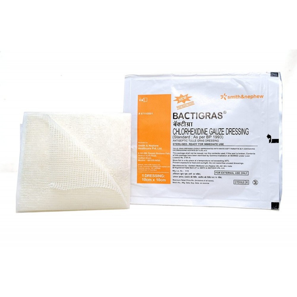 Buy Bactigras (Chlorhexidine) Dressing 10cm x 10cm online at low price