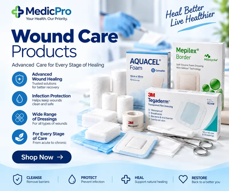 Wound care products including dressings and wound care supplies